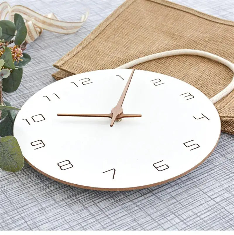 Wall Clock  Silent Non Ticking Wood Wall Clocks Battery Operated Wooden White Modern Simple Minimalist Hanging Wall Clock