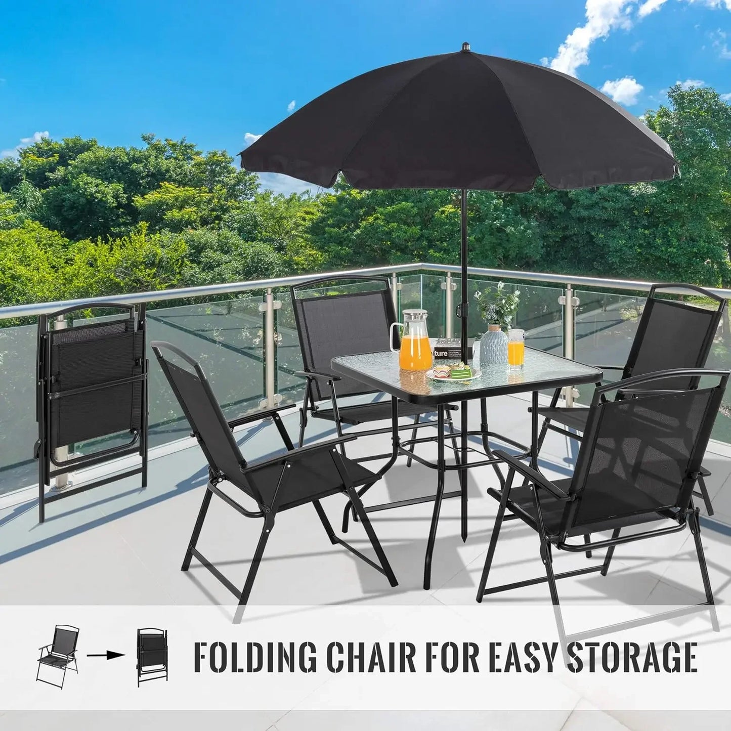 4/6 Piece Folding Patio Dining Set,Small Metal Outdoor Garden Patio Table and Chair Set w/Umbrella for Lawn,Deck,Backyard