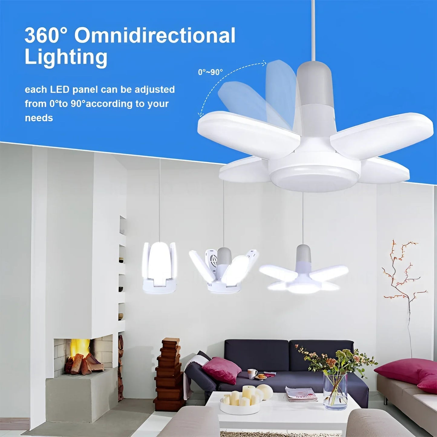 Foldable LED Light E27 85-265V for Home Ceiling Light Garage Light 3/4 Fan Angle Adjustable Light Cool/Warm White 3000-6500