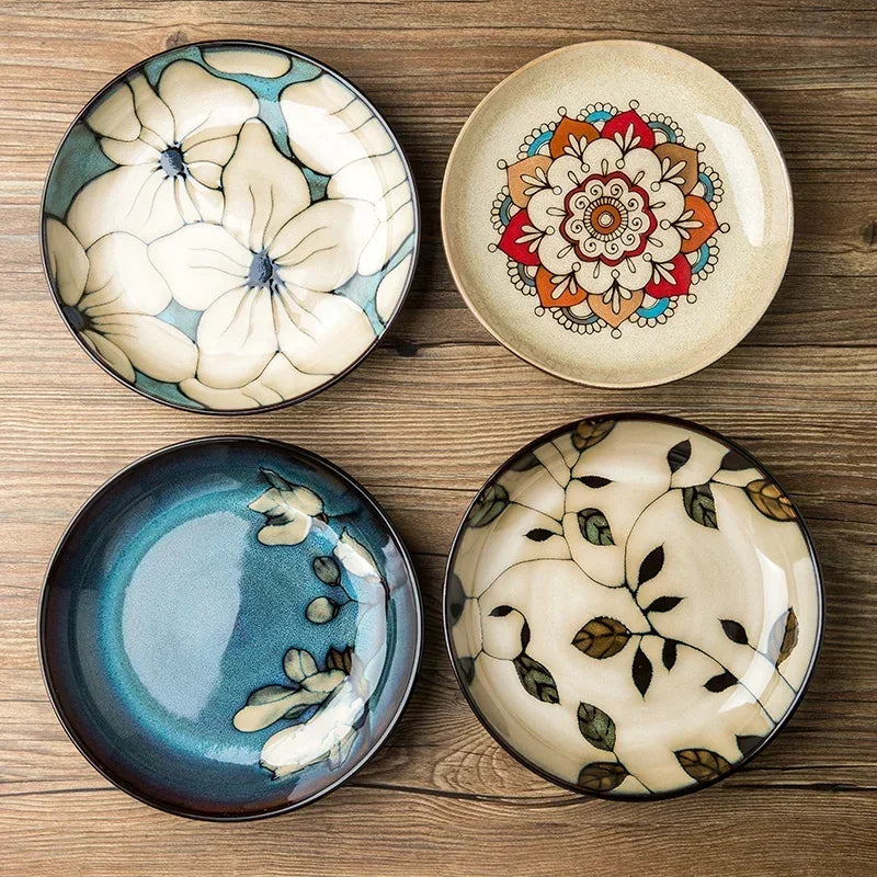 Chinese-style ceramic deep plate household salad plate disc personality plate creative old-fashioned hand-painted tableware