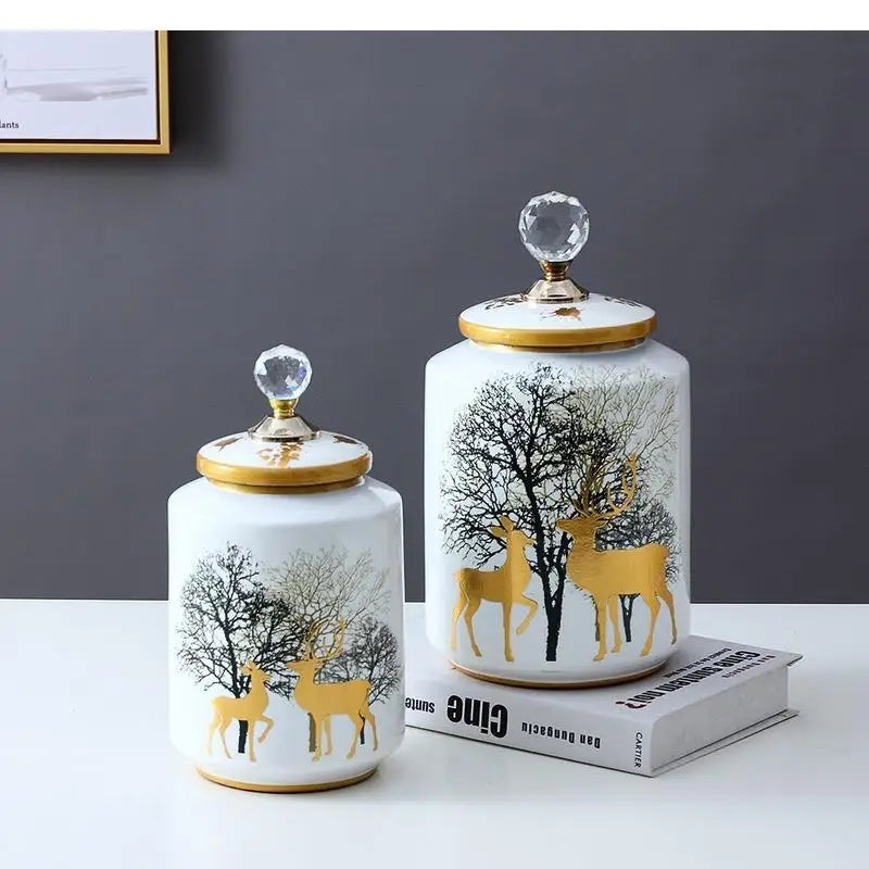 Nordic Light Luxury Ceramic Storage Jar Decoration Living Room Dried Flower Flower Arrangement Accessories Home Decoration Vase