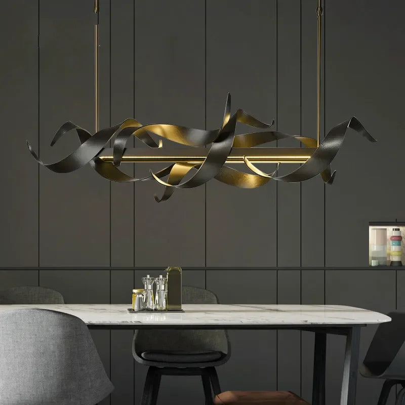 Modern Island Pendant Light Luxury LED Ribbon Metal Nordic Reception Bar Decorative Chandelier Iron Minimalist for Kitchen