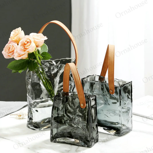 Creative Light Luxury Transparent Glass Vase Handheld Basket Bag Decoration Living Room Aquaculture Vases Garten Zubehör