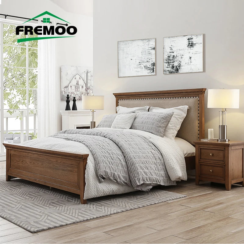 American Light Luxury Soft Pack Double Bed Solid Wood Master Bedroom Lit 2 Personnes Bedroom Furniture