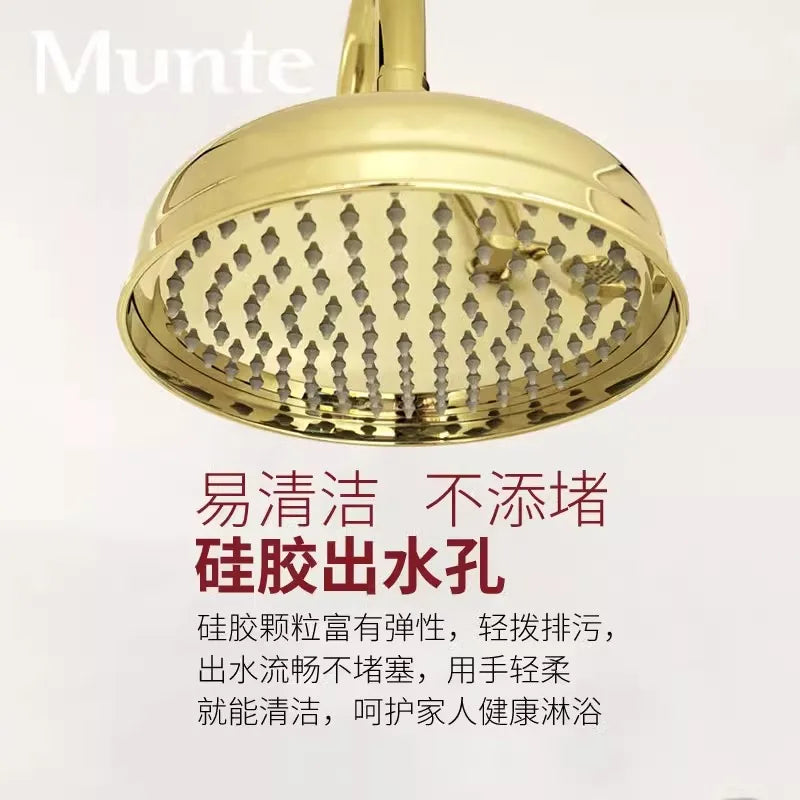 Luxury Brass Gold Bathroom shower faucet set Wall Mounted Top Quality Hot cold water shower head set 8 inch Top Shower sprayer