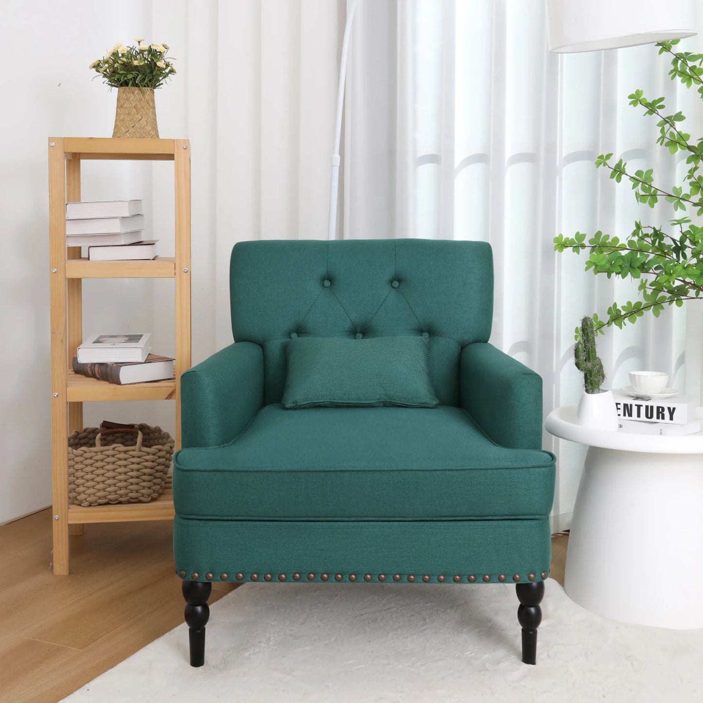 GERICCO Accent Chair for Living Room Comfy Club Chair with Pillow Lazy Sofa Button Tufted Rivet Armchair Luxury Nordic Furniture