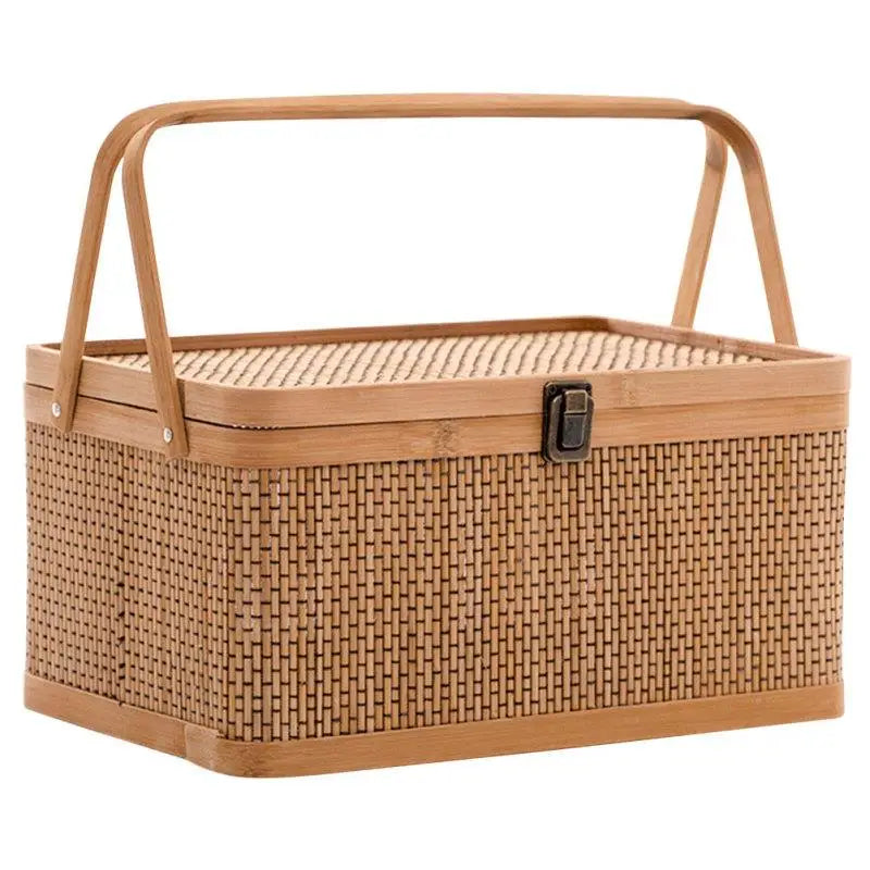 Woodchip Picnic Basket Woven Storage Basket Empty Wicker Basket Rattan Egg Container Organizer Bins Moon Cake Box 2