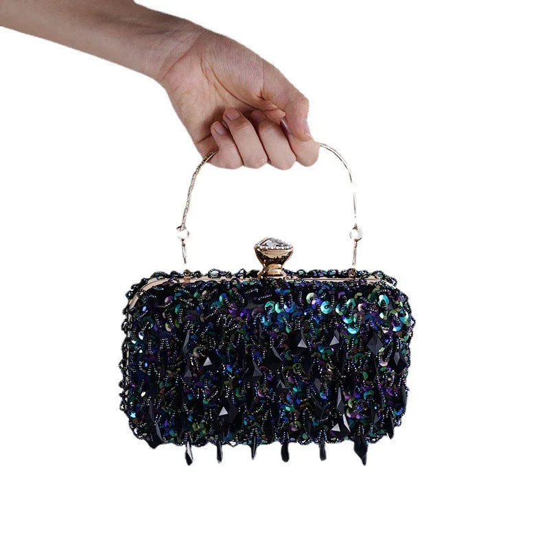 2024 New Women's Evening Bags Fashion Luxury Sequin Beaded Banquet Handbags Clutches Ladies Chain Small Shoulder Bag Purses