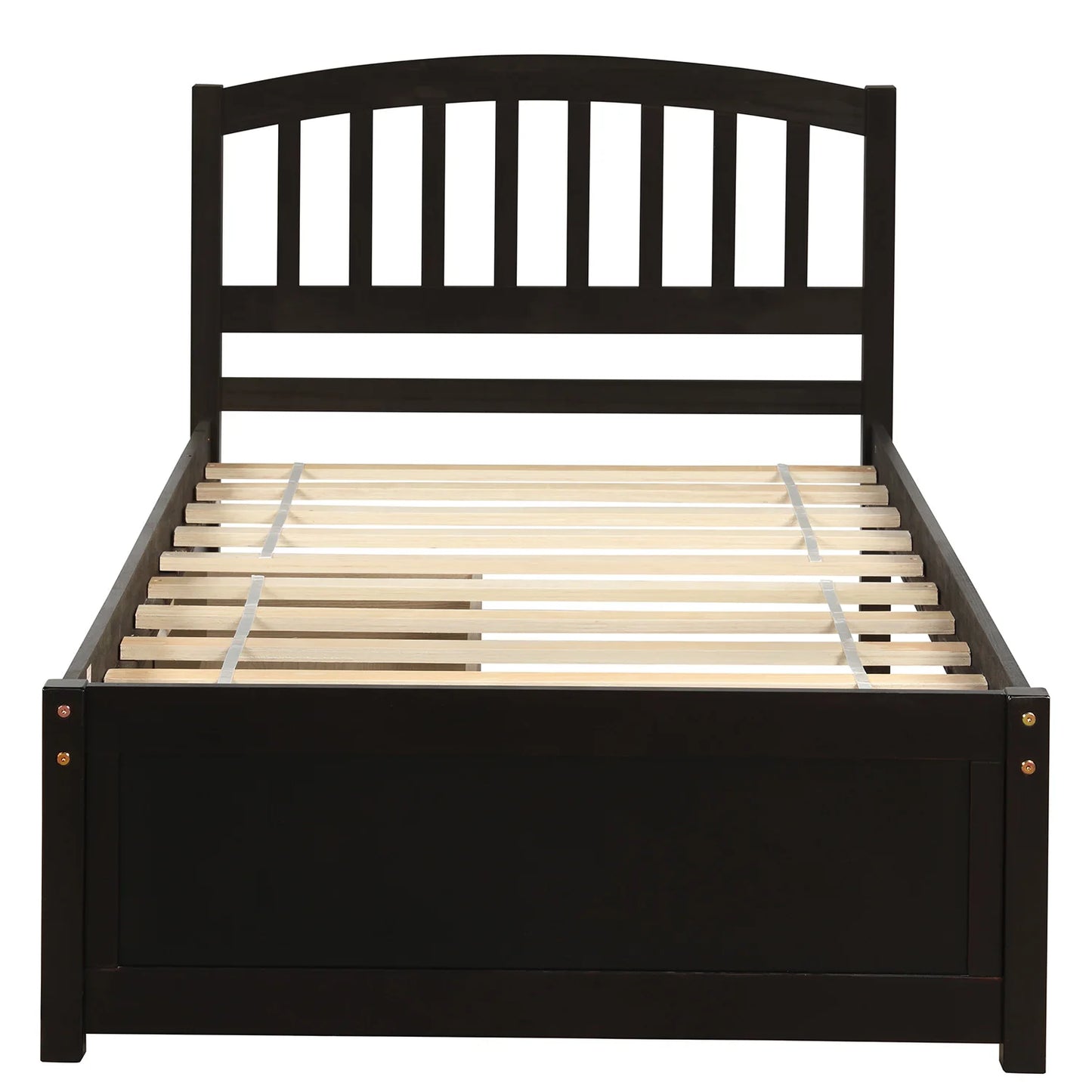 Espresso Twin Platform Storage Bed with Headboard, Two Drawers, Solid Wood Frame  79.50x41.70x37.50 in.