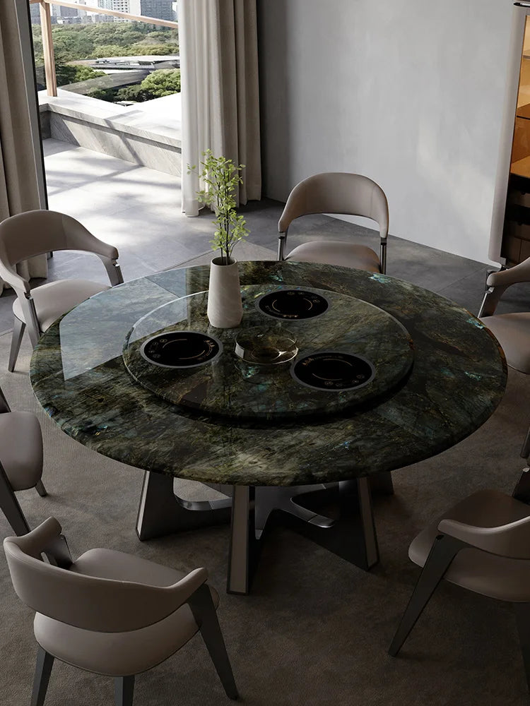 Electric dining table Italian luxury natural marble round dining table with induction cooker