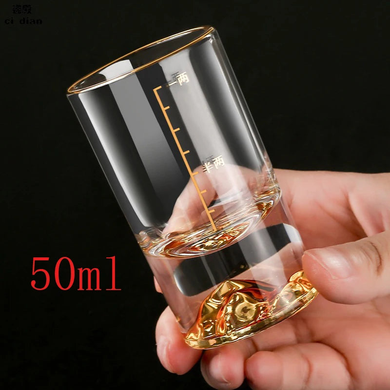 4pcs/2pcs Golden Mountain Vision Cup Gold Foil Glass Luxury Shot Glass 50ml Small Capacity Wine Glass Spirits Cups Tea Drinkware