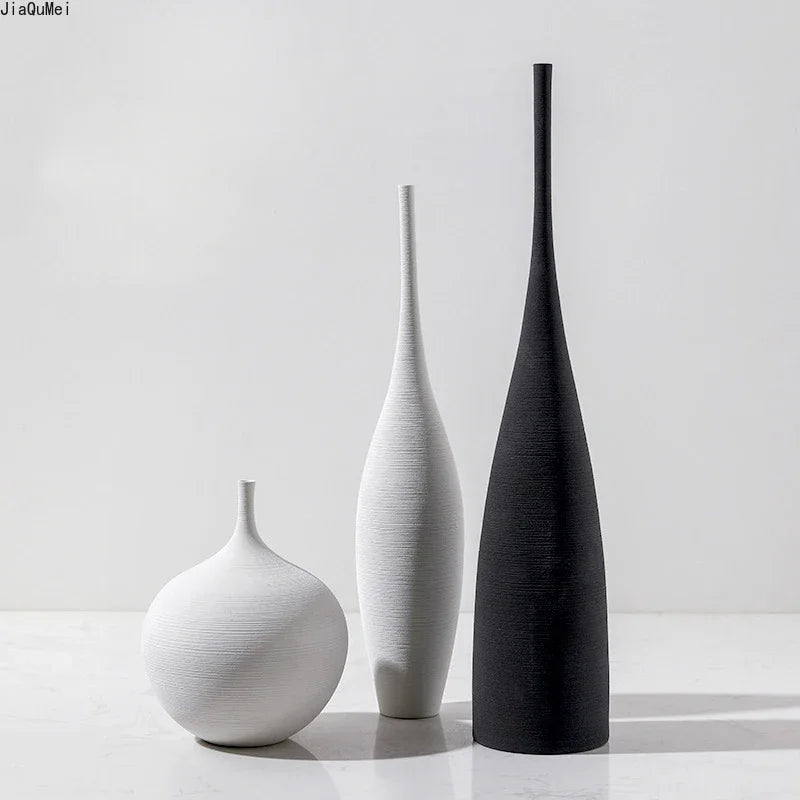 Ceramic Vase Black and White Simple Creative Design Handmade Art Decoration Living Room Model Room Vase Decoration Home Decore