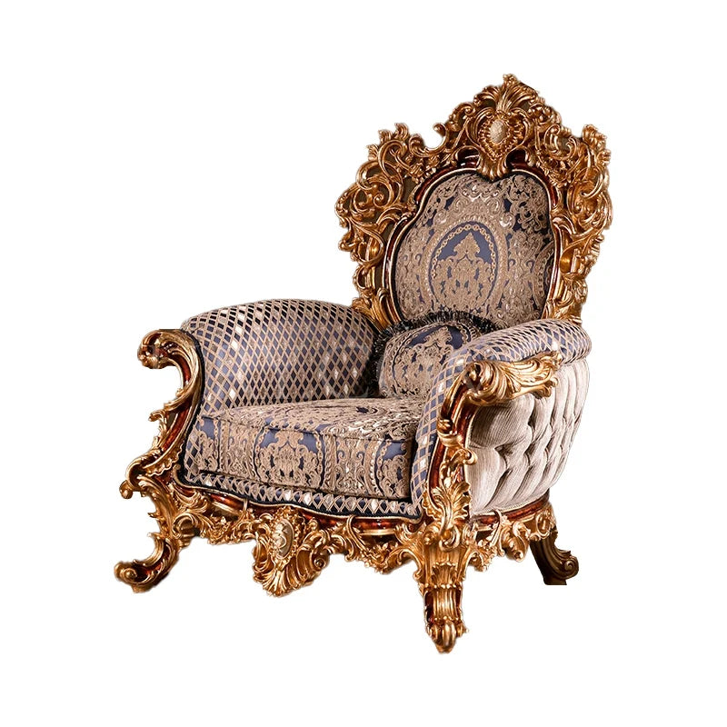 European luxury cloth sofa tea table combination of French villa solid wood carved sofa living room furniture