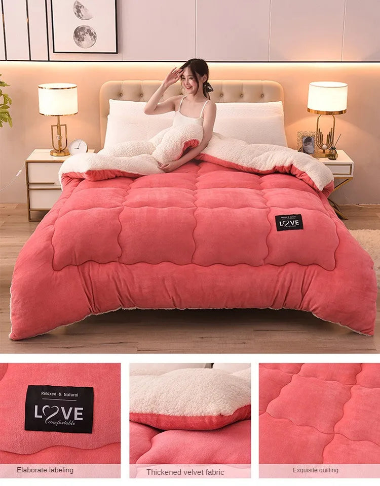 New Super Warm Lamb Wool Quilt Winter Thickened Cotton Quilt Warm Cotton Double sided Velvet Soft Extra Large Blanket