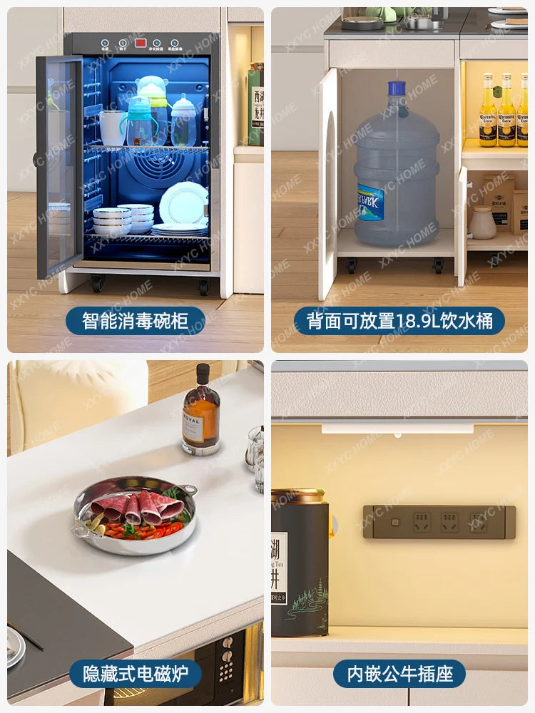 Retractable Kitchen Island Dining Table Movable Multi-Function with Induction Cooker Stone Plate Tea Table Dining Table