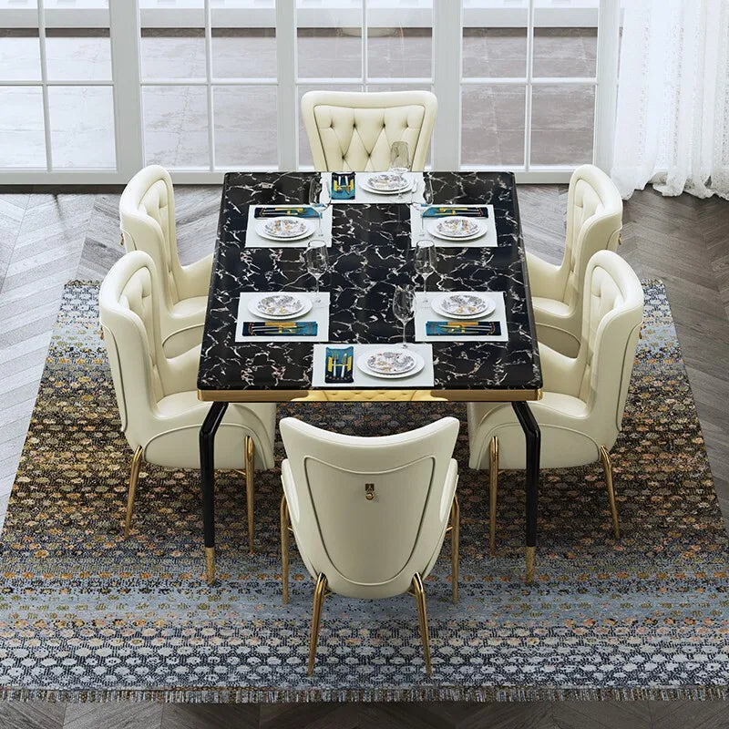 Marble dining table chair combination light luxury postmodern minimalist size rectangular household  gs05