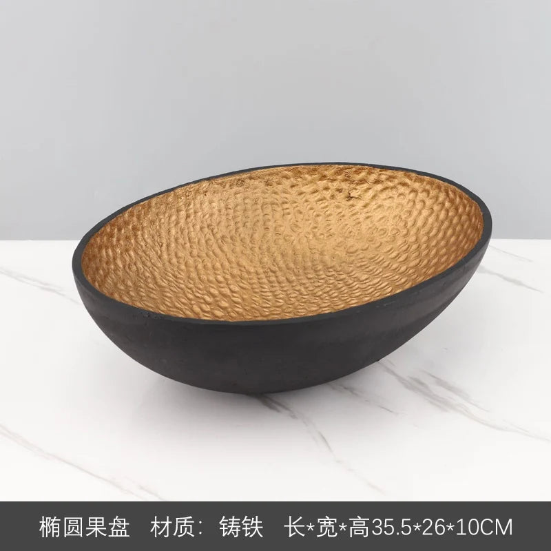 Modern minimalist black cast iron fruit bowl living room coffee table storage ornaments creative snack plate model room table de