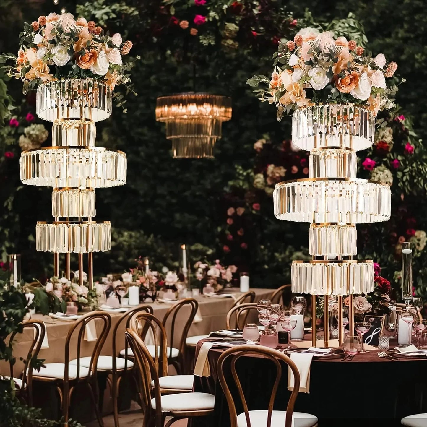 Wedding Gold Vase Centerpiece, Acrylic Flower Stand, Hanging Acrylic, 5 Tier Round Chandelier Base, 2 Pcs, 4 Pcs, 5 Pcs