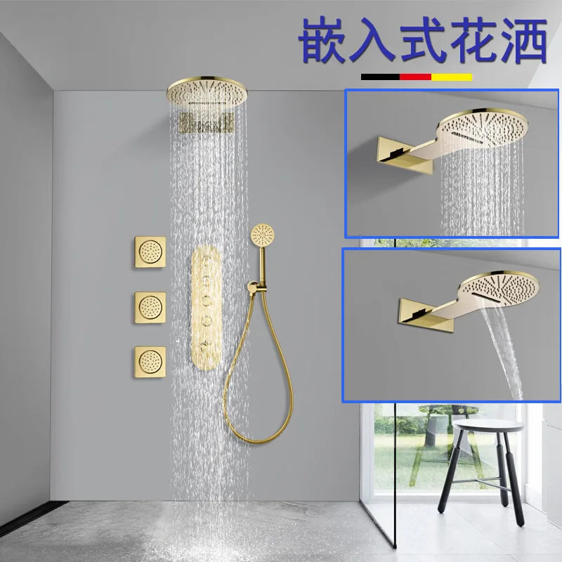 Luxury Rainfall Waterfall Wall Mounted Bathroom shower faucet set 4 Function Top Quality Brass Bath shower set Hot Cold water