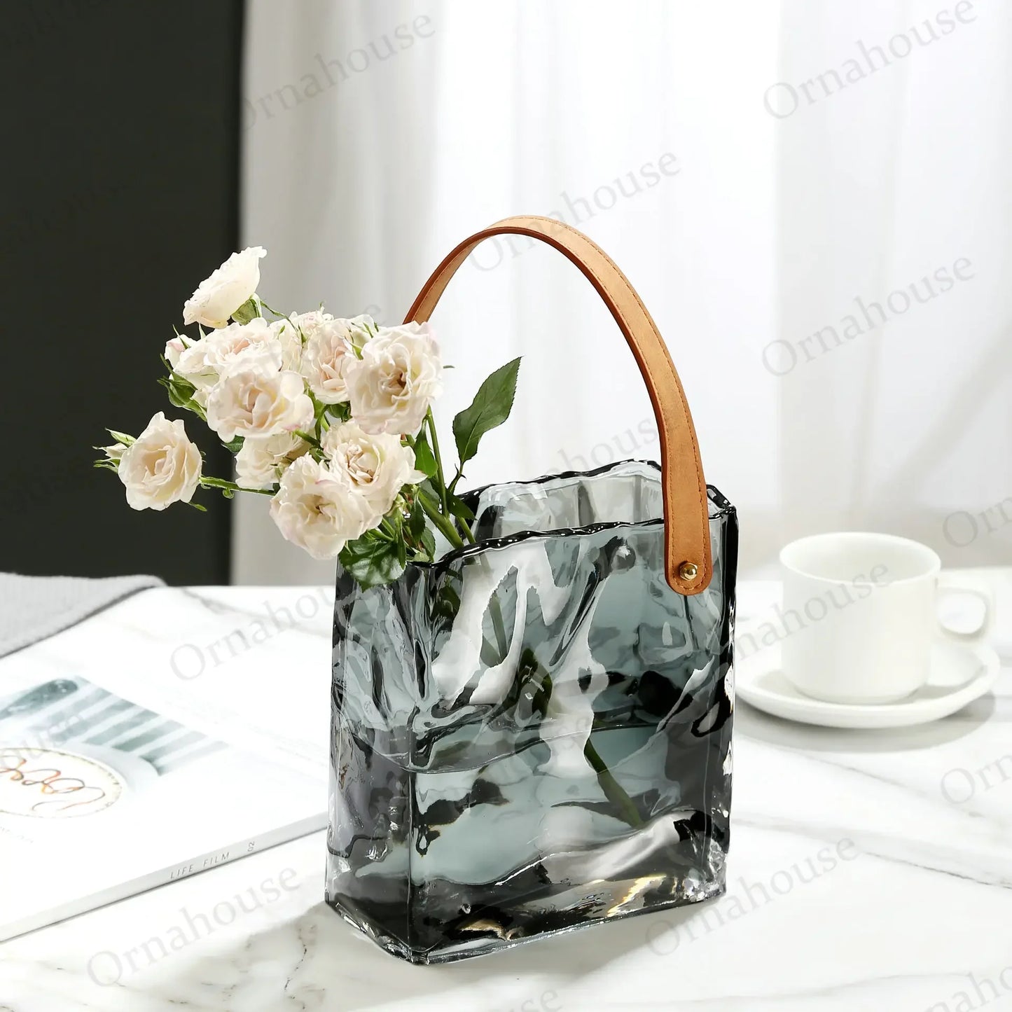 Creative Light Luxury Transparent Glass Vase Handheld Basket Bag Decoration Living Room Aquaculture Vases Garten Zubehör