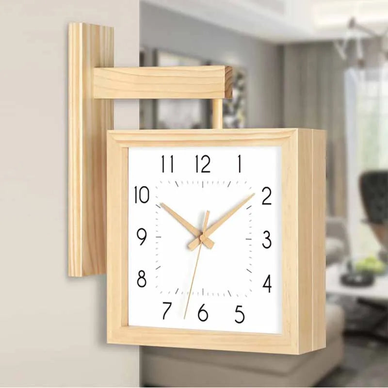 Wooden Double Sided Wall Clocks Mechanism Silent Wall Clock Interior Modern Minimalist Clocks Creative Living Room Decoration