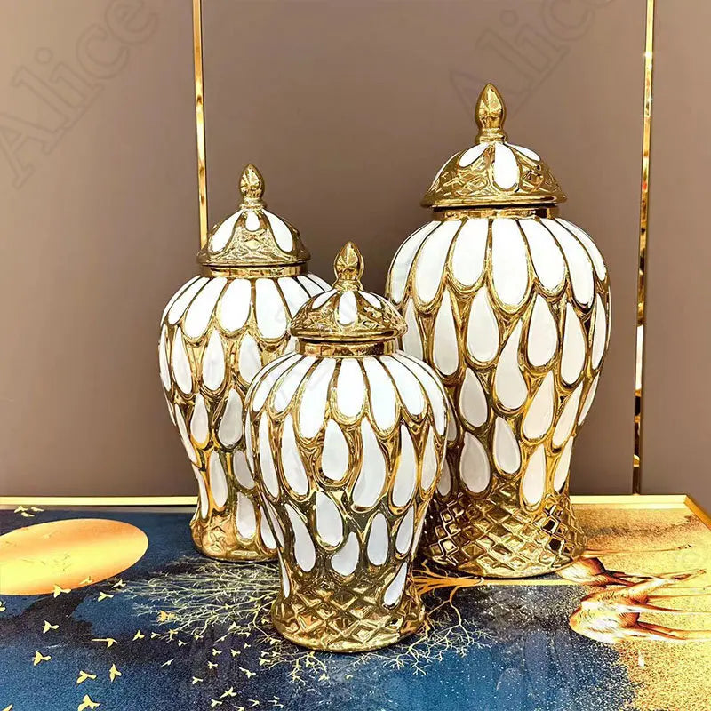 Nordic Creative Golden Flow Glaze Ceramic Vase Living Room Decoration Jars Light Luxury Electroplated Vases Ornament Home Decor