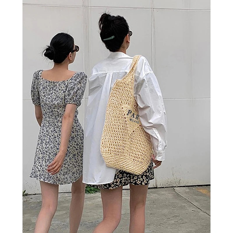 Luxury Design Women Bag Large Plaited Raffia Straw Capacity Casual Tote Handbag Hollow Summer Beach Vacation Shoulder Bag