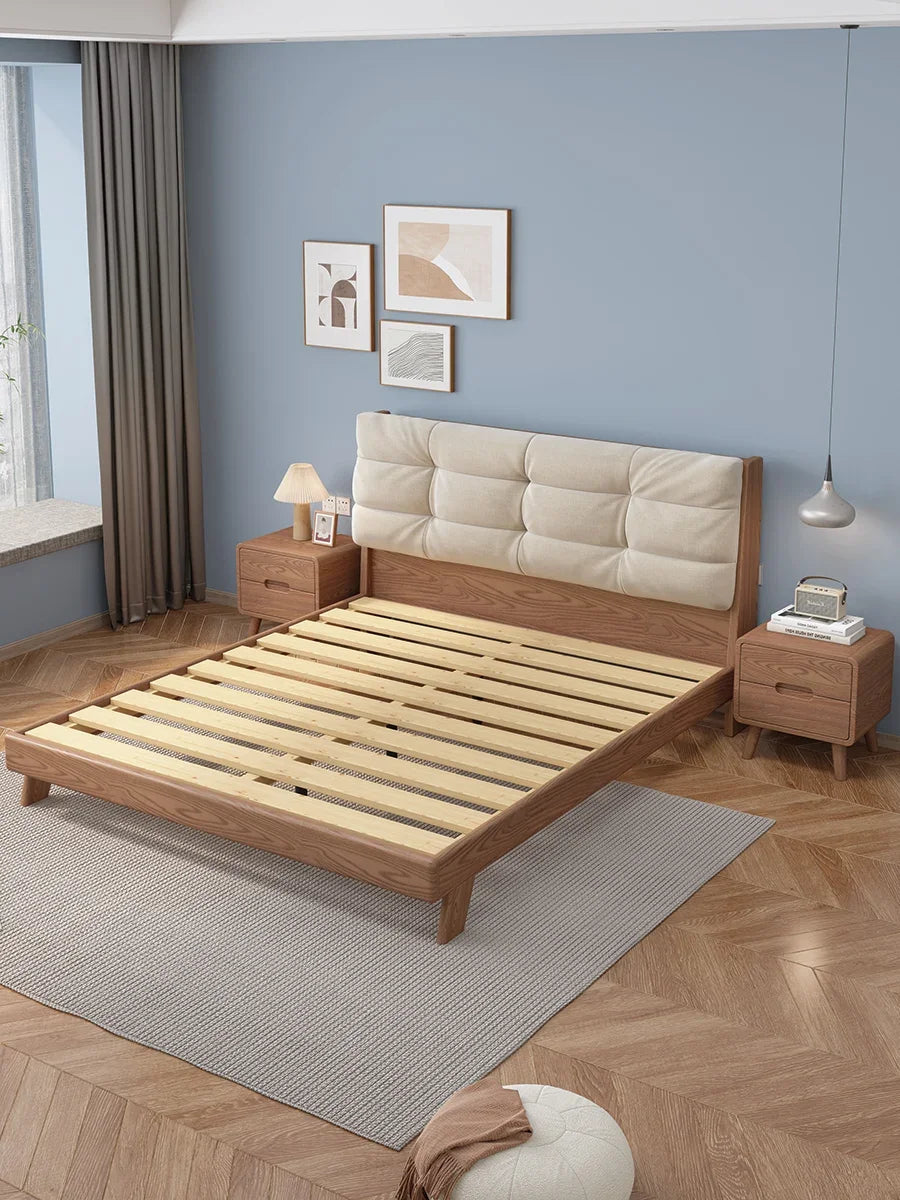 Bed Nordic ash wood cloud , Japanese master room, 1.8, simple, modern, cool, solid wood high box storage