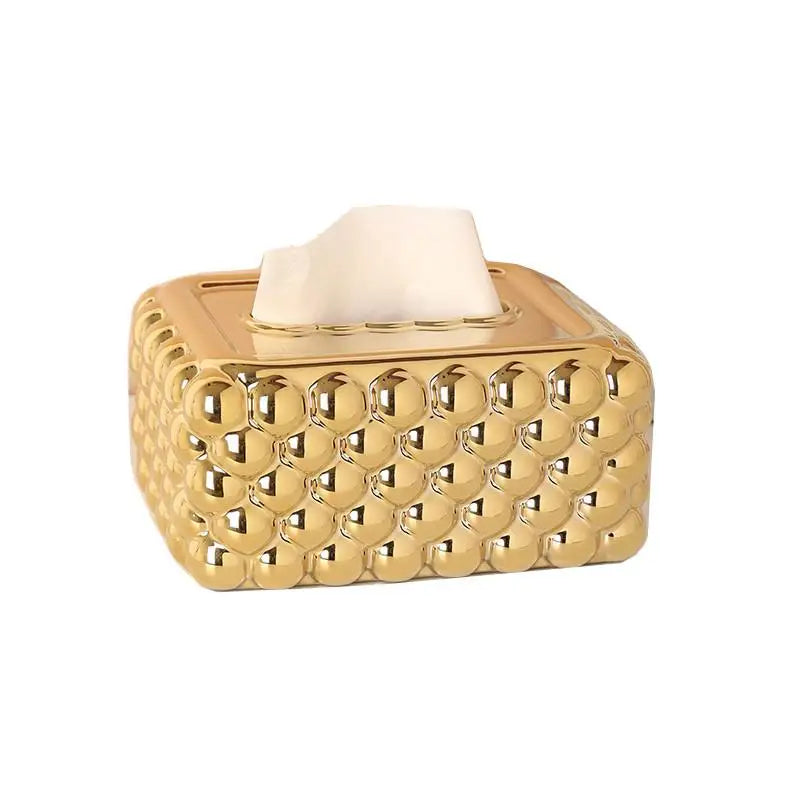 Light Luxury Gold Rectangle Relief Bubble Tissue Box Ceramic Crafts Living Room Decoration Box Napkin Holder Household Products