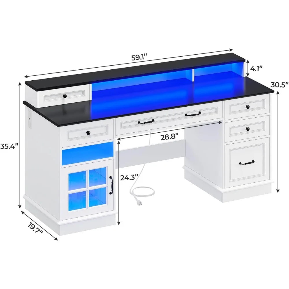 Executive Desk, Computer Desk with Drawers & Storage Cabinet, Home Office Desk with File Drawer & Monitor Stand,