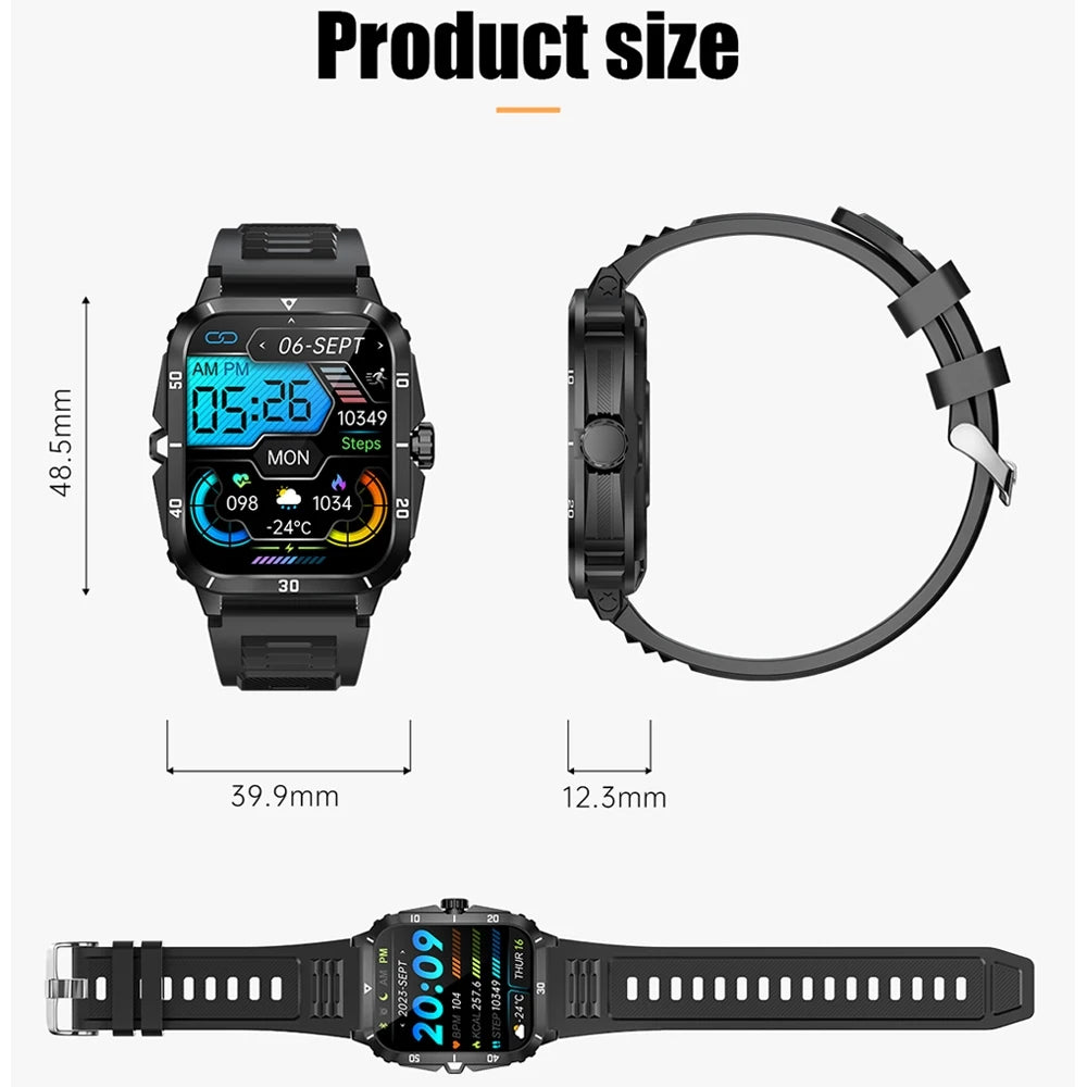 3ATM Waterproof GPS Military Smart Watch Men For Android IOS Ftiness  Waterproof Watch 2.0'AI Voice Bluetooth Call Smart Watch