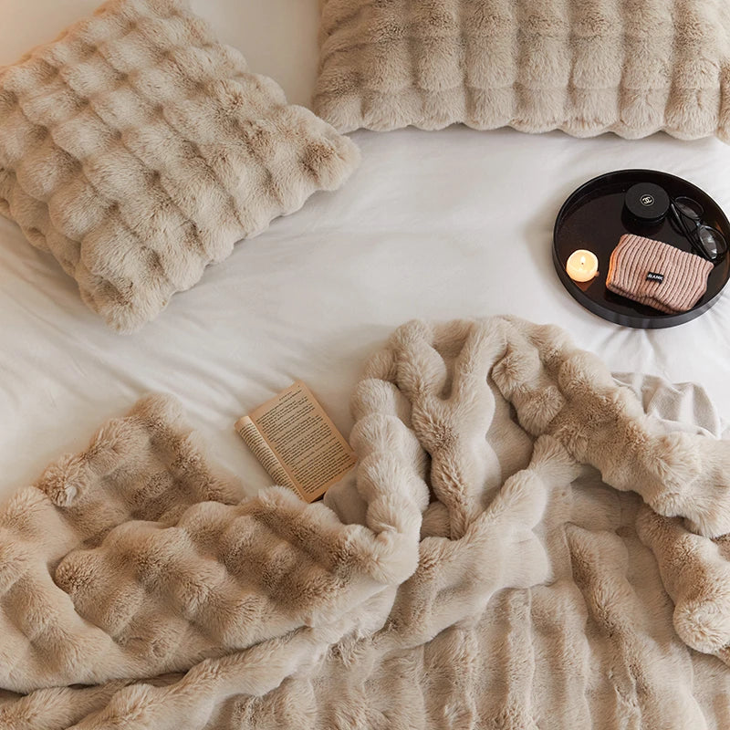 Enjoy The Ultimate Comfort and Warmth with Toscana Rabbit Fur Blanket - Ideal for Naps and Covers Throw Blanket for Beds