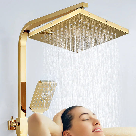 Luxury Gold Hot and Cold Bathroom Shower System Rainfall Brass Shower Faucet Mixer Piano Key Design Comfortable Shower Set Mixer