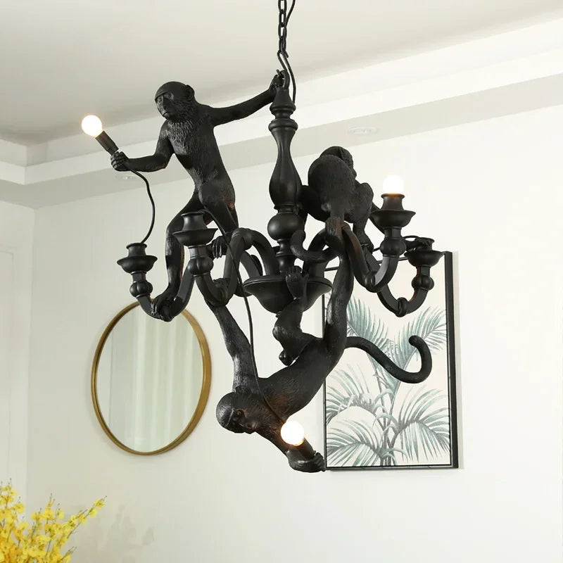 Nordic Creative Art Climbing Monkey Chandeliers Resin Animal Design LED Lamp for Dining Living Room Pendant Lighting Home Decor