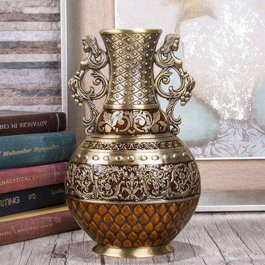 High Quality Bronze Tabletop Metal Flower Vase Luxury Home Decor Vaas Artificial Flower VaseS For Living Room Decoration V01