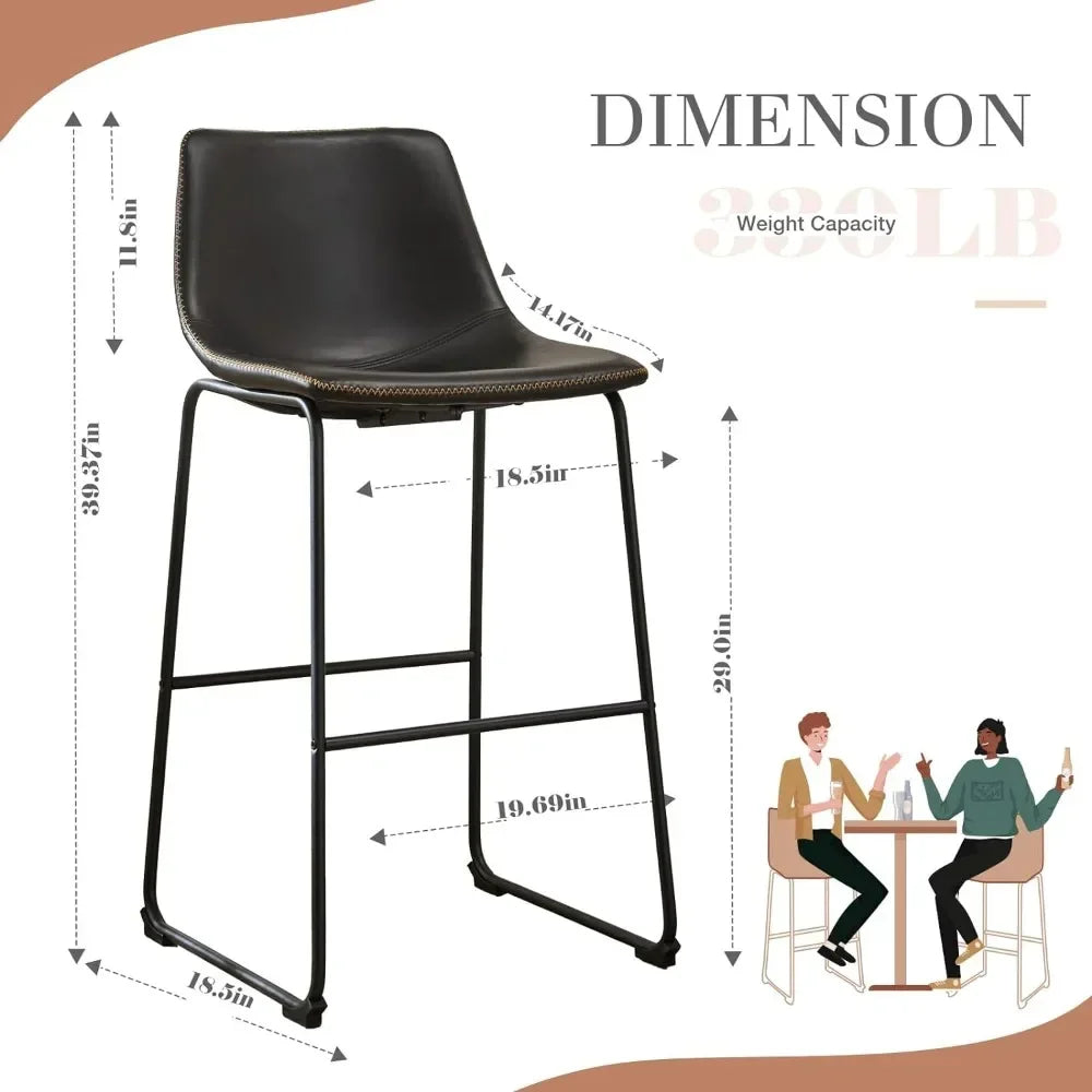 Dining Chairs，Kitchen & Dining Room Chairs, PU Leather Cushion and Metal Legs Bar Chairs, Counter Height Bar Stools