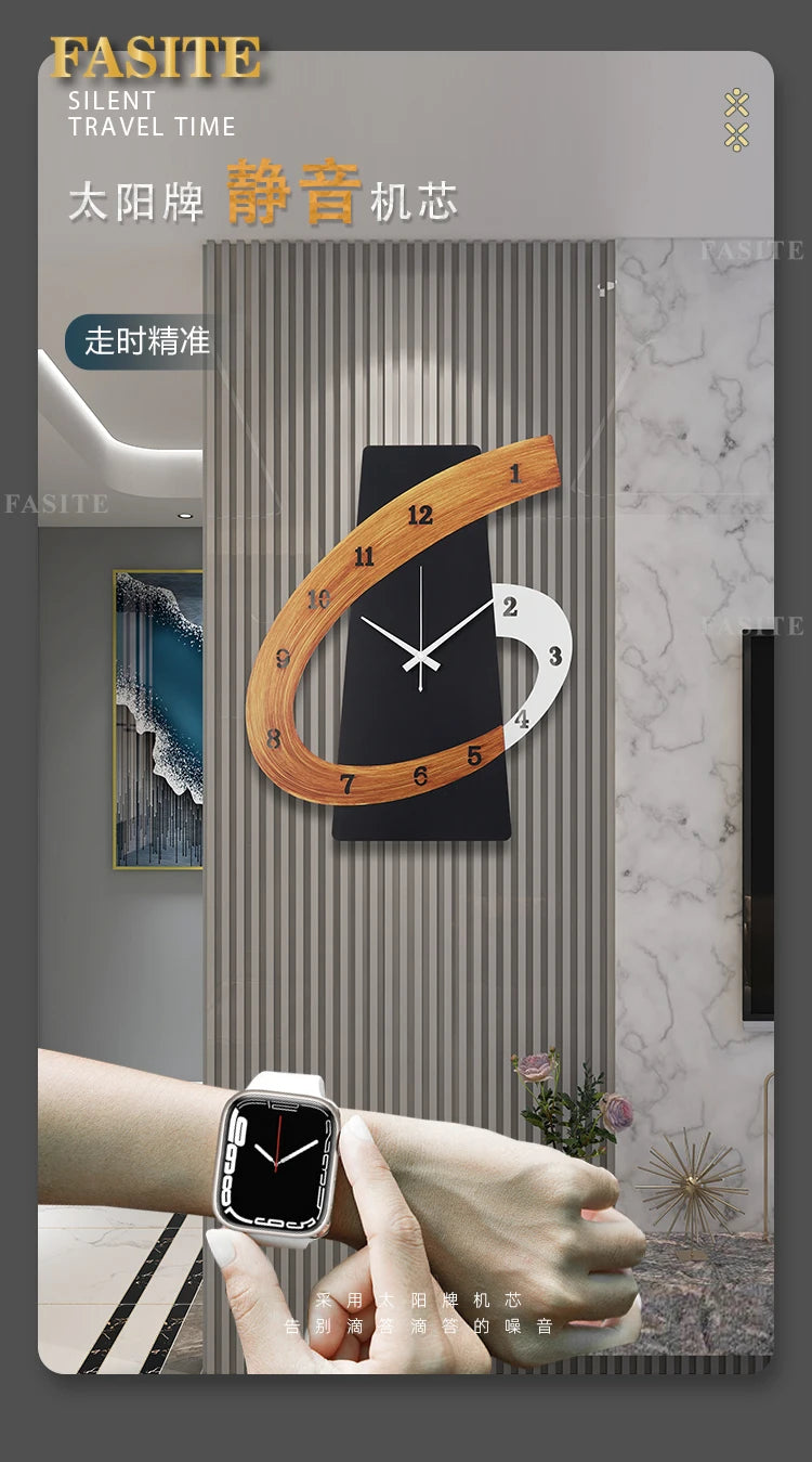 Home Wall Clock Living Room Gift Art Deco Wooden Unique Wall Clock Quartz Numbers Black Modern Design Silent Horloge Home