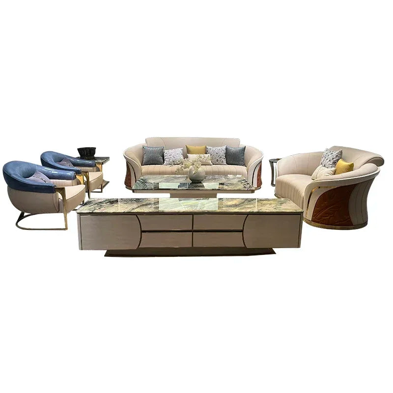 Italian light luxury sofa leather modern high-end villa living room Louvre luxury designer large size