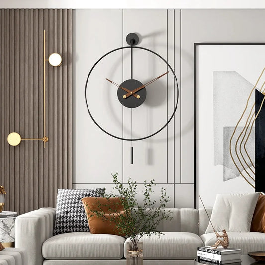 Metal Minimalist Wall Clock European Automatic Swing Decorative Clock Creative Round Wall Watch Living Room Silent Quartz Watch