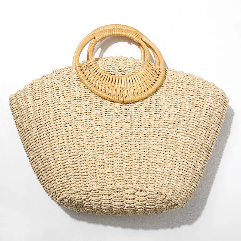 Woven Straw Women Bag 2023 Women's Luxury Handbags Designer Solid Color Handmade Lady Bags Bohemian Vocation Beach Female purses