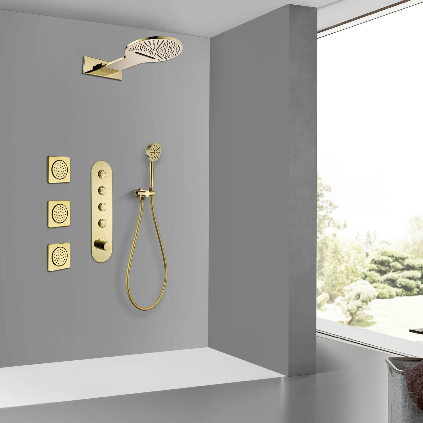 Luxury Rainfall Waterfall Wall Mounted Bathroom shower faucet set 4 Function Top Quality Brass Bath shower set Hot Cold water