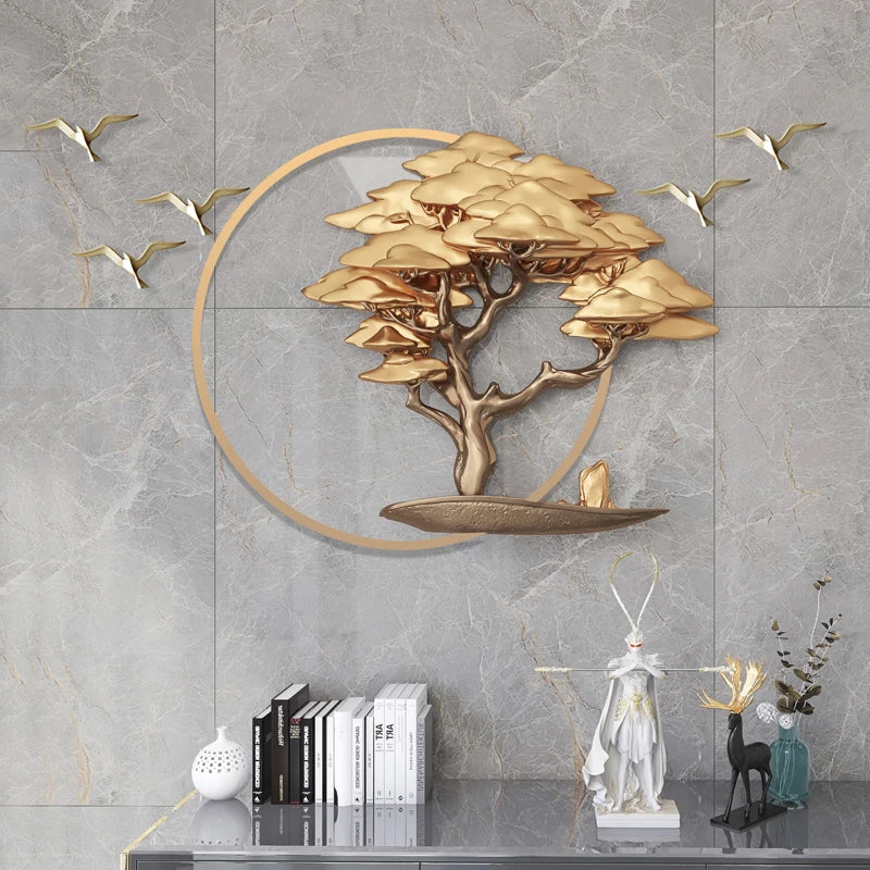 Fortune tree porch wall decoration 3D three-dimensional living room porch wall decoration pendant light luxury wall decoration