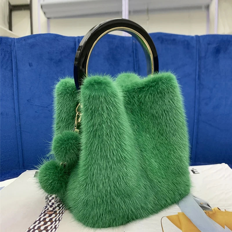 Luxury Designer Real Mink Fur Handbag Purses And Handbags For Women Fur Bag Ladies Tote Bag Party Evening Clutch Bag Women's Bag