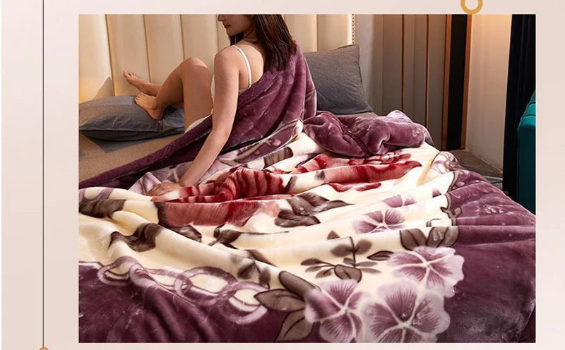 Soft Winter Quilt Blanket For Bed Printed Raschel Mink Throw Twin Full Queen Size Double Bed Fluffy Warm Fat Thickened Blankets