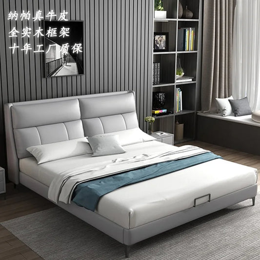 Bed Light Luxury Main Bed Modern Simple Leather Bed Storage Soft Bag Bed Solid Wood Bed Extremely Simple Wedding Bed