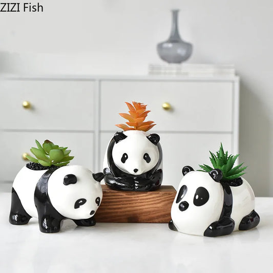 Ceramic Flower Pot Flower Vase Cartoon Panda Artificial Animal Vase Succulent Planting Pot Floral Arrangement Accessories