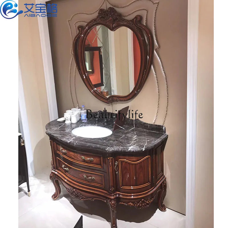 Light Luxury European Bathroom Cabinet Oak Washbasin Combination Bathroom Bathroom Cabinet Hand Washing Washstand