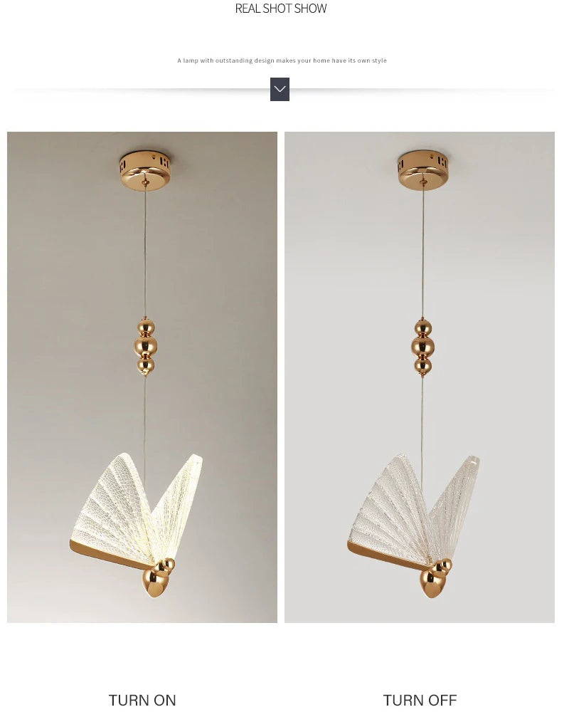 Nordic Colorful Butterfly LED Pendant Lamps for Home Bedroom Living Room Indoor Golden LED Suspened Hanging Chandelier Lighting