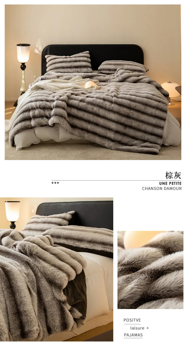 Imitation Rabbit Fur Plush Blanket Throw Blankets for Bedroom Hotel Travel Winter Warm Bedspreads Super Soft Sofa Beds Blanket