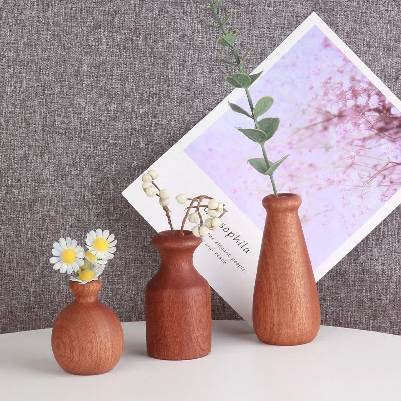 20241pc Nordic Minimalism Wooden Vase for Plants Solid Wood Flower Vases Plants Pot Flower Arrangement Tabletop Home Ornaments